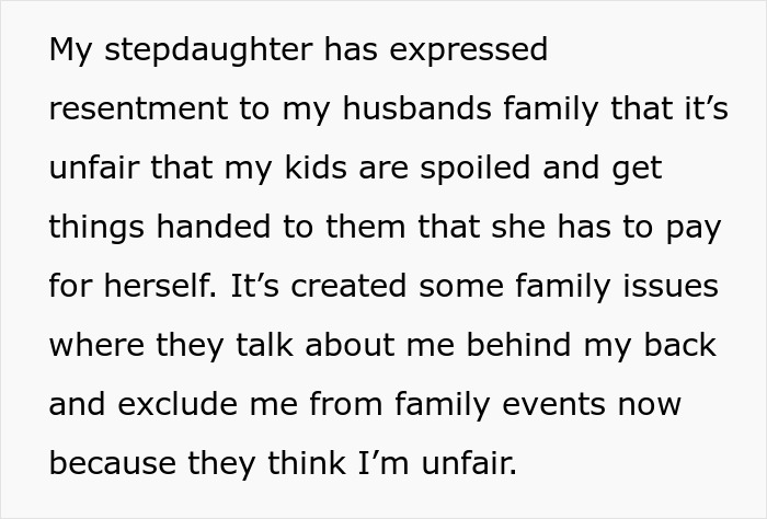 A stepdaughter expresses resentment regarding a mom who earns more but refuses to fund her husband's kids. A stepdaughter expresses resentment regarding a mom who earns more but refuses to fund her husband's kids.