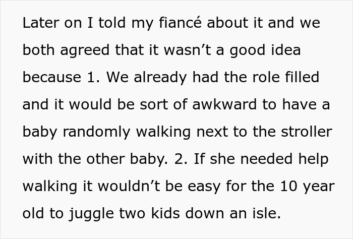 A screenshot from a wedding dispute story, outlining reasons for declining the in-laws wedding request.