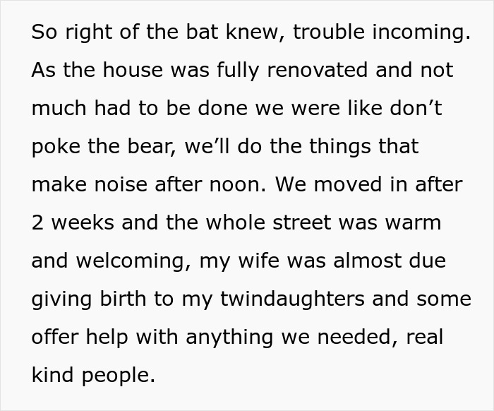 Text snippet about new parents moving in and being welcomed by neighbors, mentioning new parents. Text snippet about new parents moving in and being welcomed by neighbors, mentioning new parents.