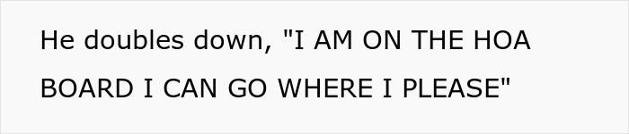 Text where a man claims HOA board authority during a fit over an ambulance in his parking spot.