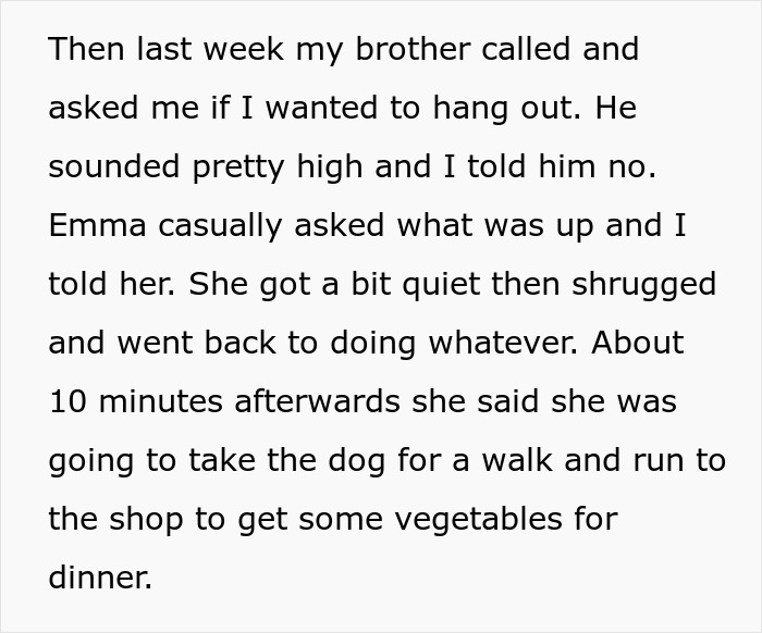 Text snippet where a wife asks about her husband's brother, subtly implying her jealousy and potential for a secret police call.
