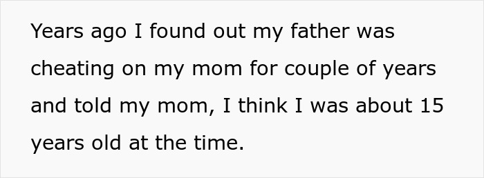 Text from a post discussing the woman's father cheating on her mom, leading to her mysterious sickness and dessert tampering suspicions.
