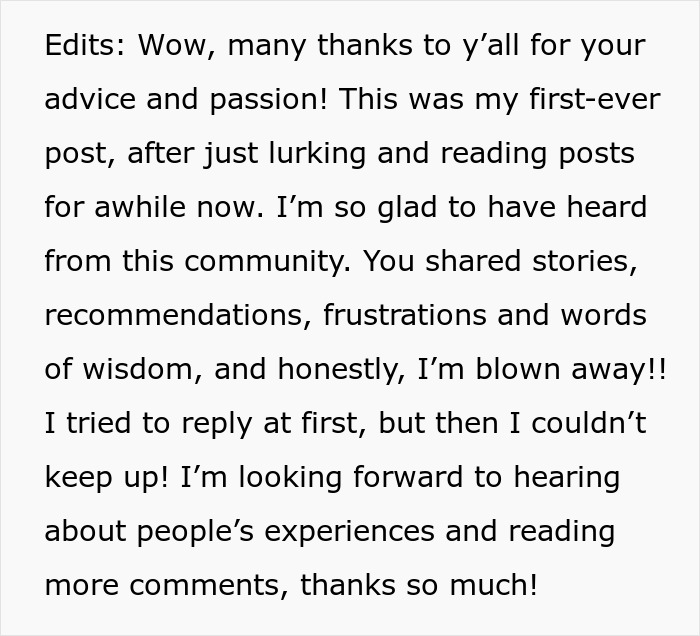A screenshot of a forum post by a wife expressing gratitude for advice on her hubby's questions. A screenshot of a forum post by a wife expressing gratitude for advice on her hubby's questions.