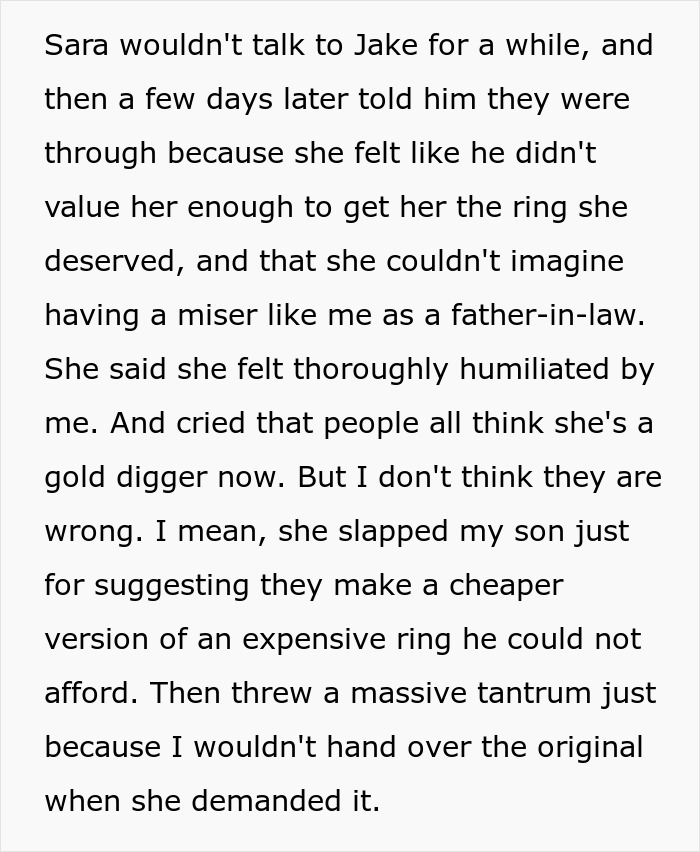 Family heirloom proposed by son to his girlfriend, who accused father of ruining his life, causing breakup. Family heirloom proposed by son to his girlfriend, who accused father of ruining his life, causing breakup.
