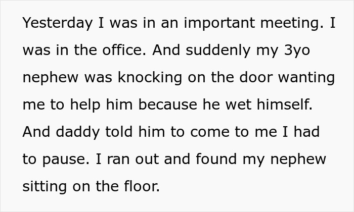A screenshot of text detailing a grieving guy impacting a WFH job by sending his nephew to the SIL. A screenshot of text detailing a grieving guy impacting a WFH job by sending his nephew to the SIL.