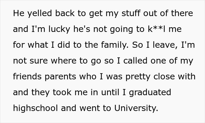 Text snippet: Dad yells at daughter to get out, daughter leaves, suspecting dad is tampering with her dessert.