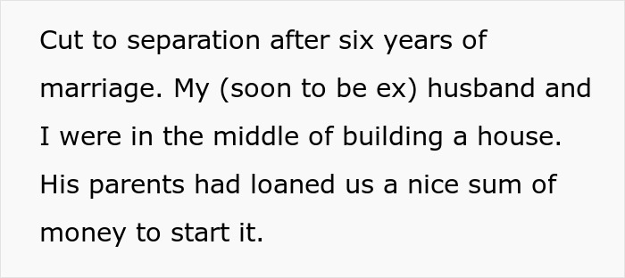 Text explaining a woman's separation from her ex-husband and a gift from her ex-MIL. Text explaining a woman's separation from her ex-husband and a gift from her ex-MIL.