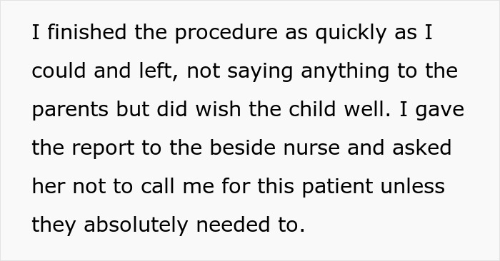 Text snippet: medical worker finishes procedure, wishing child well, requesting nurse not call unless necessary due to mom's prosthetic ear mistake. Text snippet: medical worker finishes procedure, wishing child well, requesting nurse not call unless necessary due to mom's prosthetic ear mistake.