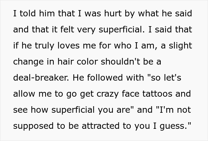 A woman argues with her boyfriend about changing her hair color, he bans her.