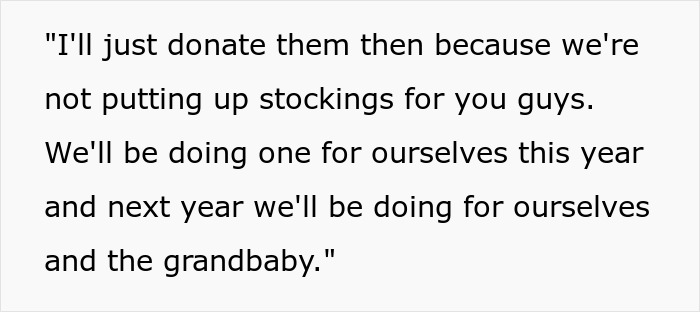 A screenshot of Future Grandma's text about baby's first Christmas, ignoring the parents' wishes. A screenshot of Future Grandma's text about baby's first Christmas, ignoring the parents' wishes.