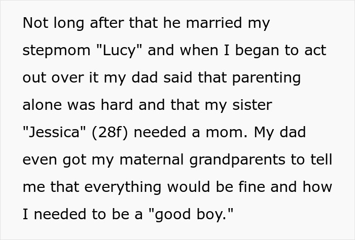 Screenshot of text about the woman getting adopted by her stepmom and her brother refusing inheritance. Screenshot of text about the woman getting adopted by her stepmom and her brother refusing inheritance.