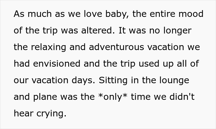 A white background with black text describing the family trip and flight tickets causing tension. A white background with black text describing the family trip and flight tickets causing tension.