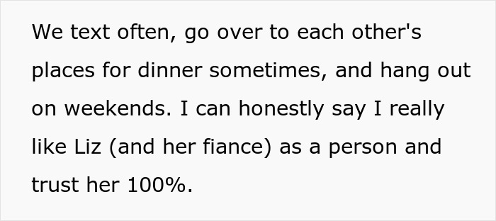 Text explaining a girlfriend's comfort with her boyfriend having female friends, specifically one coworker.