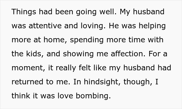 Husband shows affection and care, love bombing after miscommunication.
