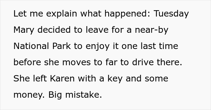 Text explaining a woman left her half-sis with a key, a big mistake leading to infertility issues.