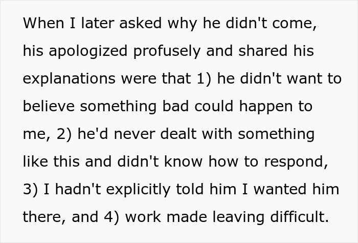 Text explaining a fiancé's excuses for not visiting his partner in the ICU after a medical emergency, including work and disbelief. Text explaining a fiancé's excuses for not visiting his partner in the ICU after a medical emergency, including work and disbelief.