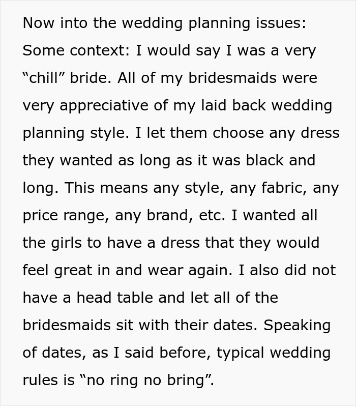 A wedding dispute shows a laid-back bride planning her wedding, facing potential conflict from in-laws' small request. A wedding dispute shows a laid-back bride planning her wedding, facing potential conflict from in-laws' small request.