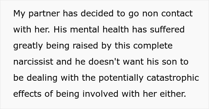 A comment explaining a decision to go non-contact with a narcissistic individual due to the stepson's well-being.