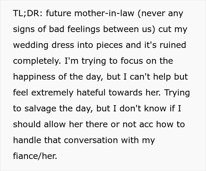 MIL Destroys Bride's Dress Hours Before The Wedding, The Reason Leaves The Whole Family In Tears MIL Destroys Bride's Dress Hours Before The Wedding, The Reason Leaves The Whole Family In Tears