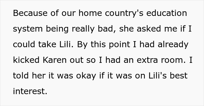 Text about a half-sister asking to take care of her baby due to infertility