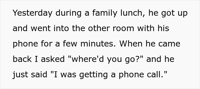 Screenshot of text discussing a BF getting a phone call from female friends during family lunch, impacting his GF.