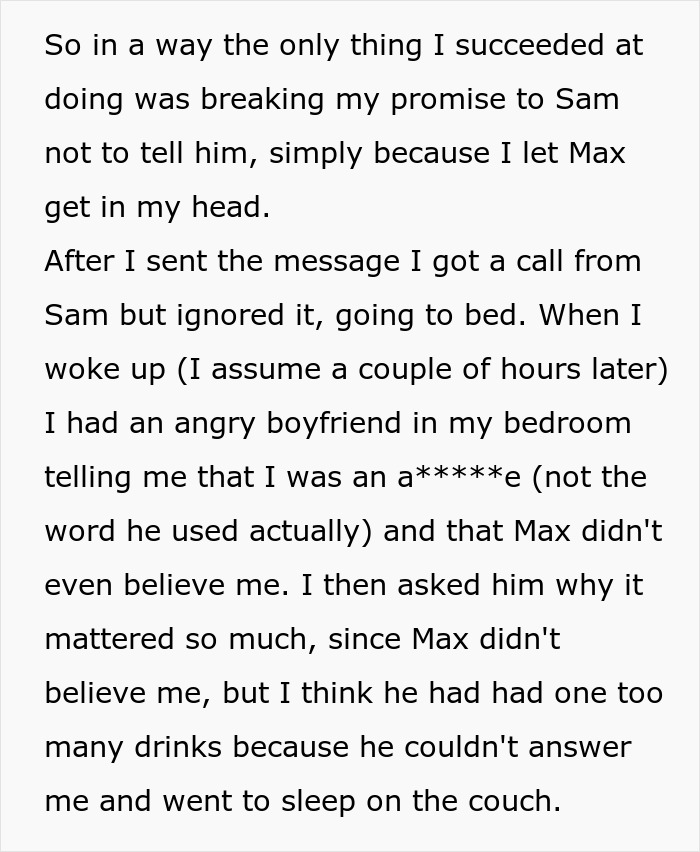 Screenshot of text about an angry boyfriend after the ex-girlfriend sends receipts from the man playing friends against each other. Screenshot of text about an angry boyfriend after the ex-girlfriend sends receipts from the man playing friends against each other.