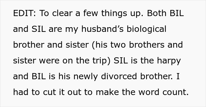 An edit clarifying the in-laws on the family vacation and their tantrum regarding the best friend. An edit clarifying the in-laws on the family vacation and their tantrum regarding the best friend.