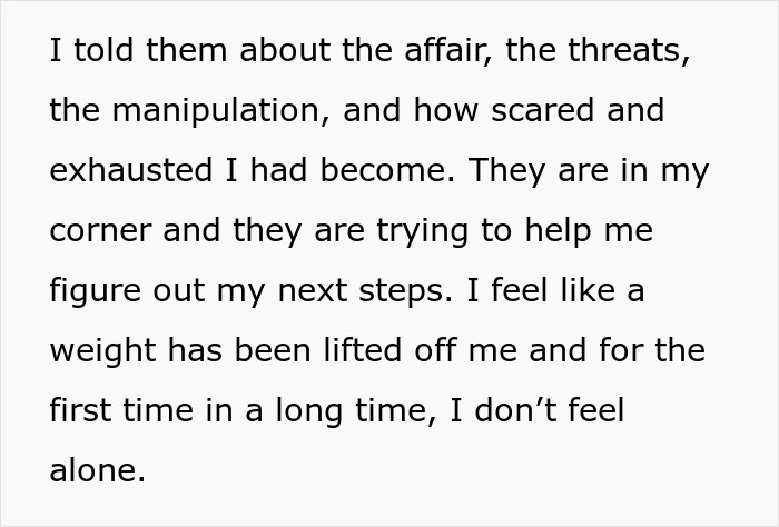 A text from the wife describing her feelings after a horrible miscommunication and manipulation.