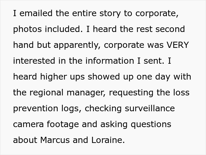 Cashier emails corporate about being fired for reporting theft, leading to an investigation. Cashier emails corporate about being fired for reporting theft, leading to an investigation.