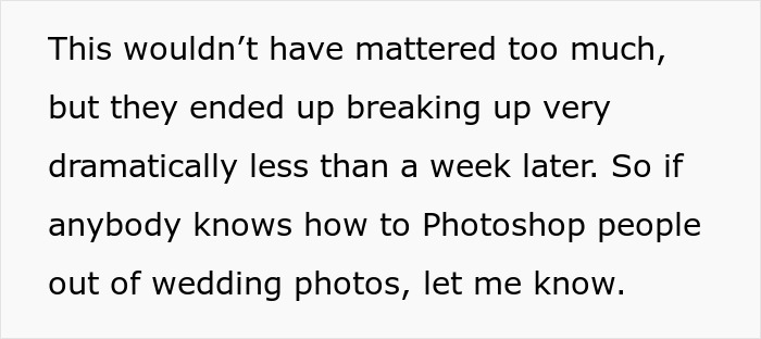 A dramatic breakup after a wedding dispute. The family is asking for Photoshop help. A dramatic breakup after a wedding dispute. The family is asking for Photoshop help.