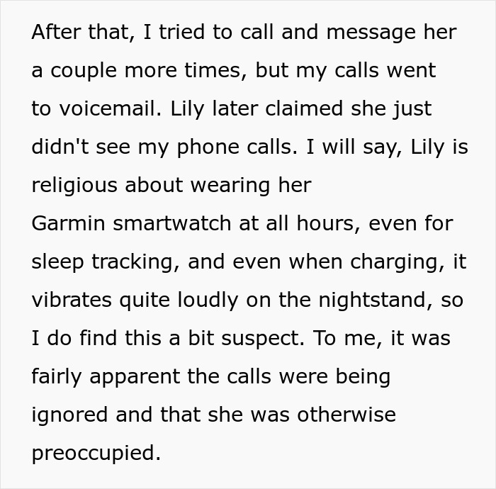 A screenshot of text about the wife ignoring calls from her husband, who discovers her secret conversations. A screenshot of text about the wife ignoring calls from her husband, who discovers her secret conversations.
