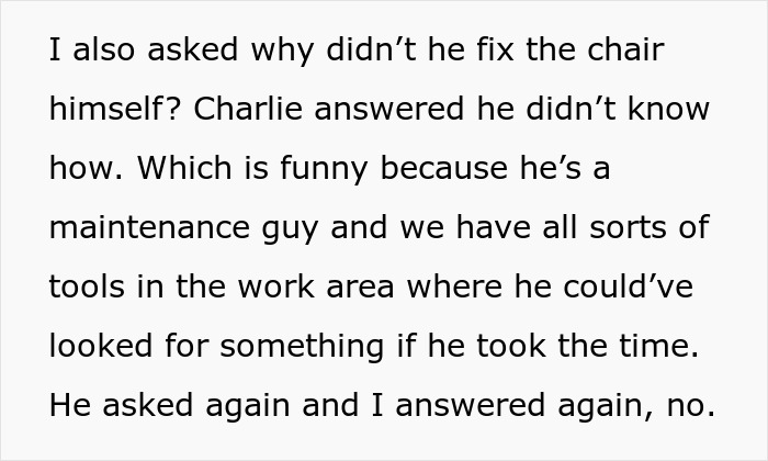 Worker Swaps Chairs Behind Colleague’s Back As His One Is Broken, Wants It Back After Getting Fixed Worker Swaps Chairs Behind Colleague’s Back As His One Is Broken, Wants It Back After Getting Fixed