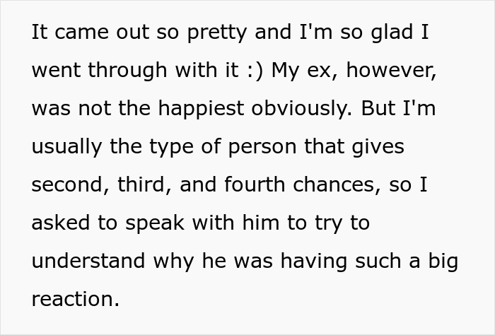 A girl recounts her ex-boyfriend's unhappy reaction to her new hair color, leading to a discussion.