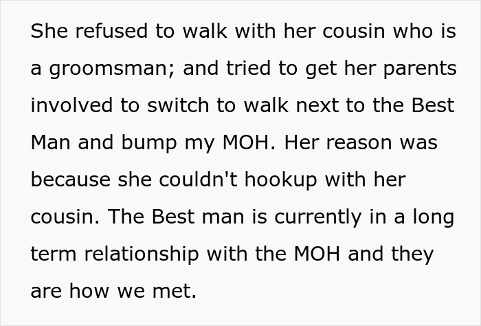 Text revealing SIL's refusal to walk with her cousin, showcasing wedding drama. Text revealing SIL's refusal to walk with her cousin, showcasing wedding drama.