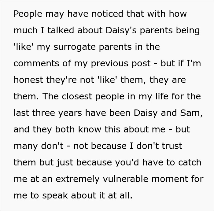Screenshot of text discussing the Man's surrogate parents and how he plays his friends against each other. Screenshot of text discussing the Man's surrogate parents and how he plays his friends against each other.