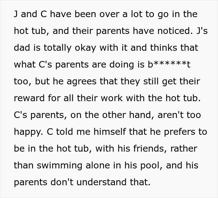 A screenshot of text about parents denying access to a pool and a hot tub for boys. A screenshot of text about parents denying access to a pool and a hot tub for boys.
