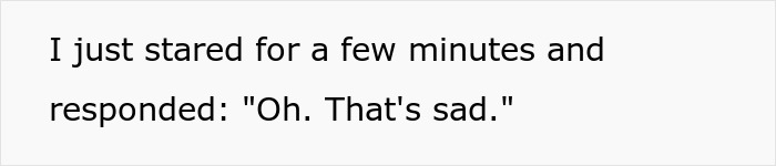 Text showing a detached response to the news of a half-sis being pregnant after infertility taunts.