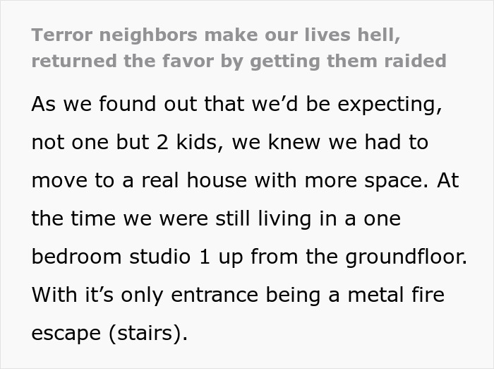 Text snippet: New parents disturbed by terror neighbors who blast radio nightly, discussing moving due to illegal antenna. Text snippet: New parents disturbed by terror neighbors who blast radio nightly, discussing moving due to illegal antenna.