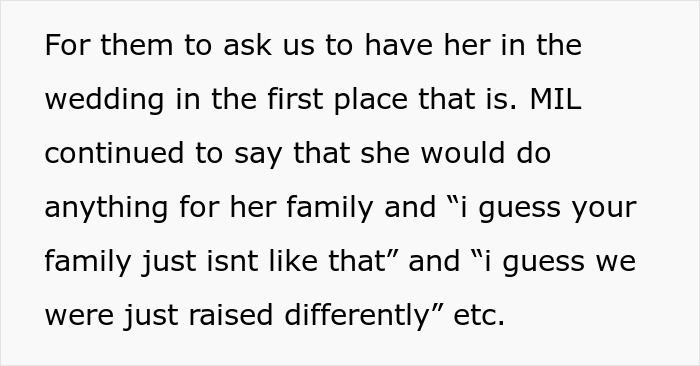 Wedding dispute shows how one small request from the in-laws can tear a family apart, MIL discusses family differences. Wedding dispute shows how one small request from the in-laws can tear a family apart, MIL discusses family differences.