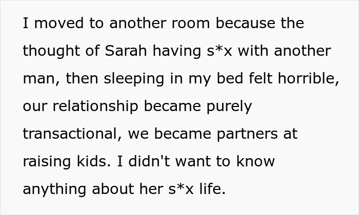 Text snippet about husband's feelings regarding an open marriage and new rules after he meets another woman. Text snippet about husband's feelings regarding an open marriage and new rules after he meets another woman.