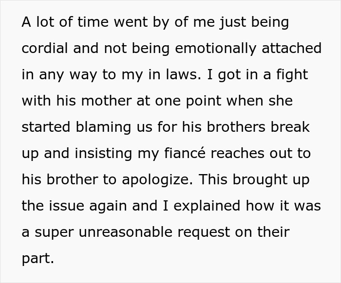 Wedding dispute shows how one small request from the in-laws can tear a family apart, regarding brother's break up. Wedding dispute shows how one small request from the in-laws can tear a family apart, regarding brother's break up.
