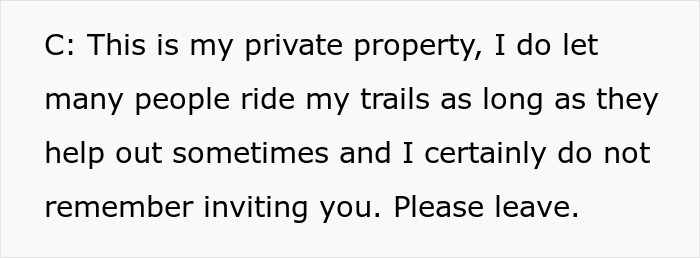 “Karen” Blocks Private Bike Trail Like She Owns The Place, Changes Tune When Actual Owner Appears “Karen” Blocks Private Bike Trail Like She Owns The Place, Changes Tune When Actual Owner Appears
