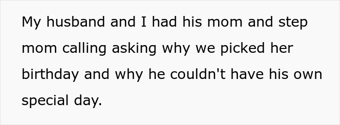 Text snippet about parents dealing with MILs asking why they picked her birthday for the grandson's first birthday. Text snippet about parents dealing with MILs asking why they picked her birthday for the grandson's first birthday.