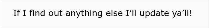 Text stating, If I find out anything else I'll update ya'll!, related to the babysitter conflict.