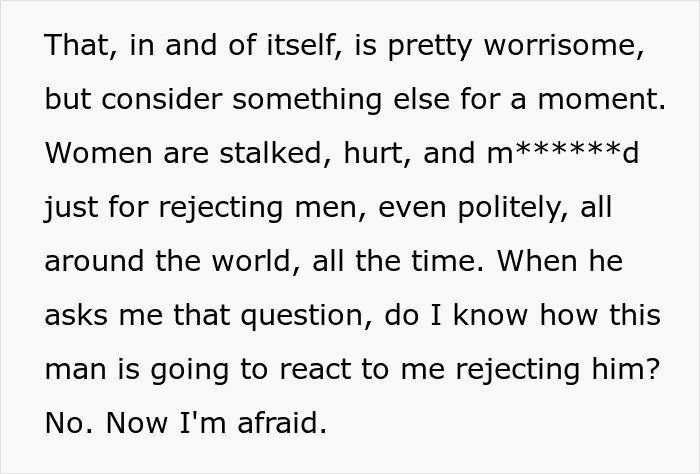 A woman expresses fear after a coworker used her number for tech help to ask if shes married or single.