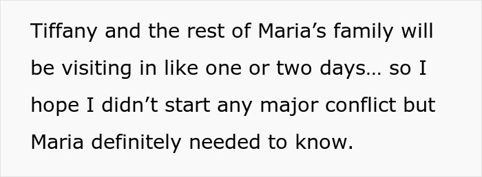 Text about Maria needing to know, highlighting the babysitter conflict and reality check.