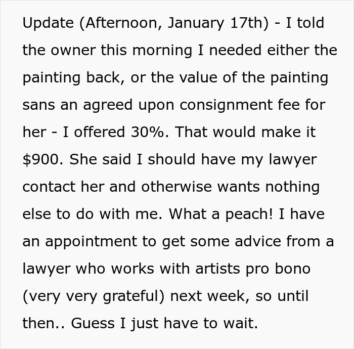 Store Owner Asks Artist To Talk To Her Through A Lawyer Thinking It Would Scare Them But She Gets A Letter Store Owner Asks Artist To Talk To Her Through A Lawyer Thinking It Would Scare Them But She Gets A Letter