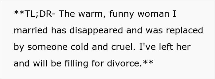 A TL;DR summary about a woman leaving her wife and filing for divorce, likely due to disagreements on kid's education.