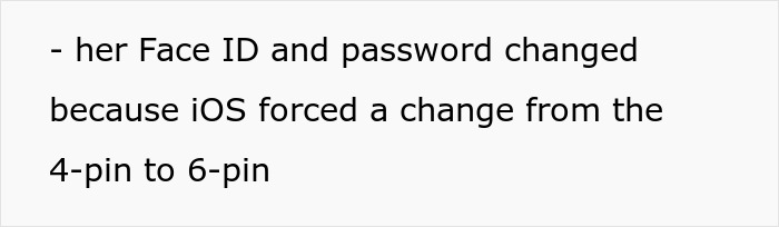 Wife's secret conversations: Screenshot showing text about her Face ID and password change due to iOS update. Wife's secret conversations: Screenshot showing text about her Face ID and password change due to iOS update.