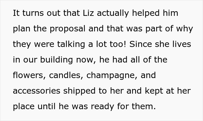 Boyfriend planning a proposal with a female friend; he had flowers, candles, champagne, and accessories shipped to her.